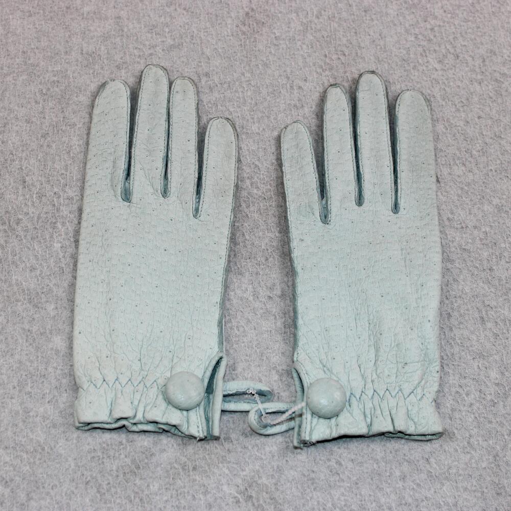 Vintage Gloves Women 7 Blue Peccary Pigskin Leather Wrist Button Soft Driving